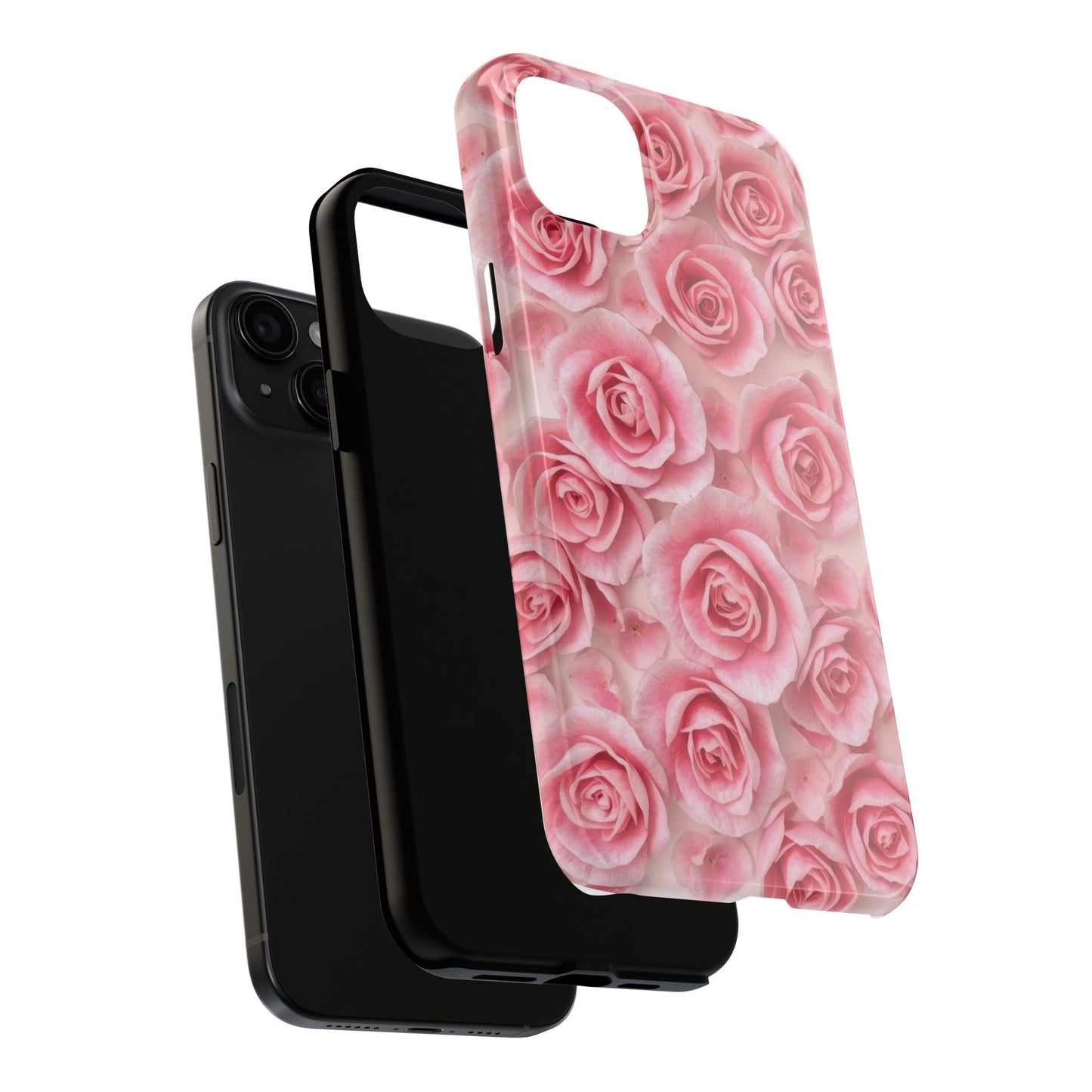 Floral Tough Phone Case - Pink Rose Design, Durable Protection for Flower Lovers