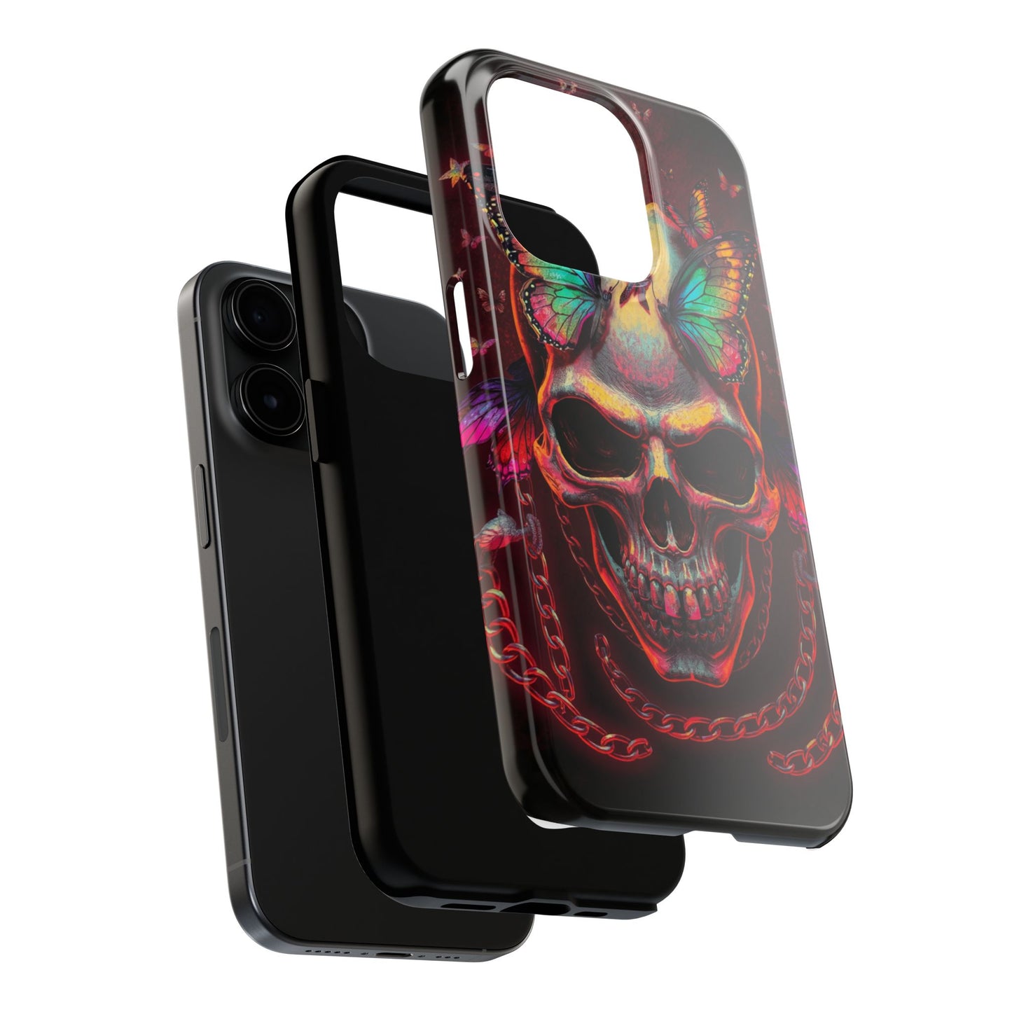 Gothic Skull Phone Case with Butterflies - Durable Tough Phone Case