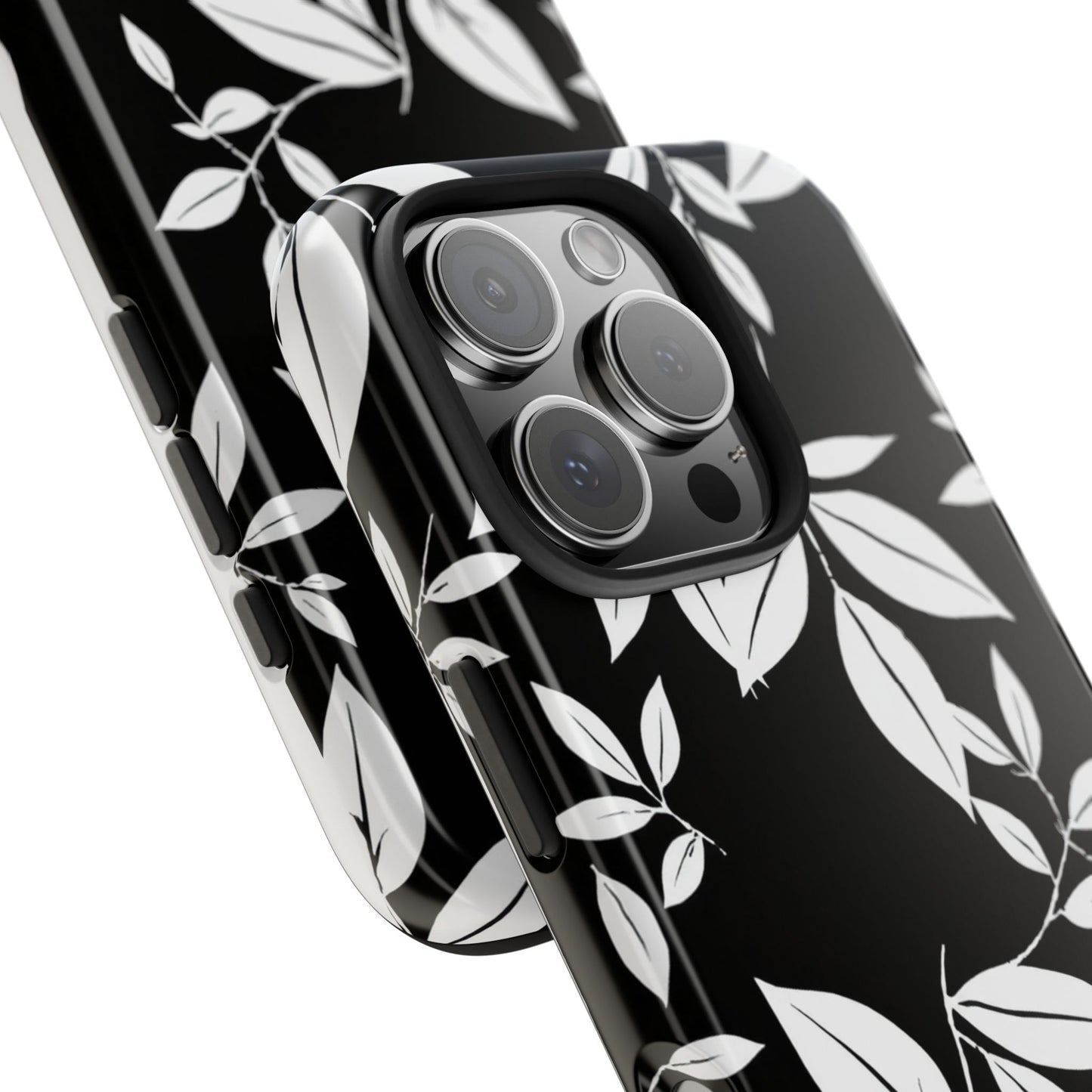 Chic Floral Tough Phone Case - Elegant Black & White Design for Stylish Protection
