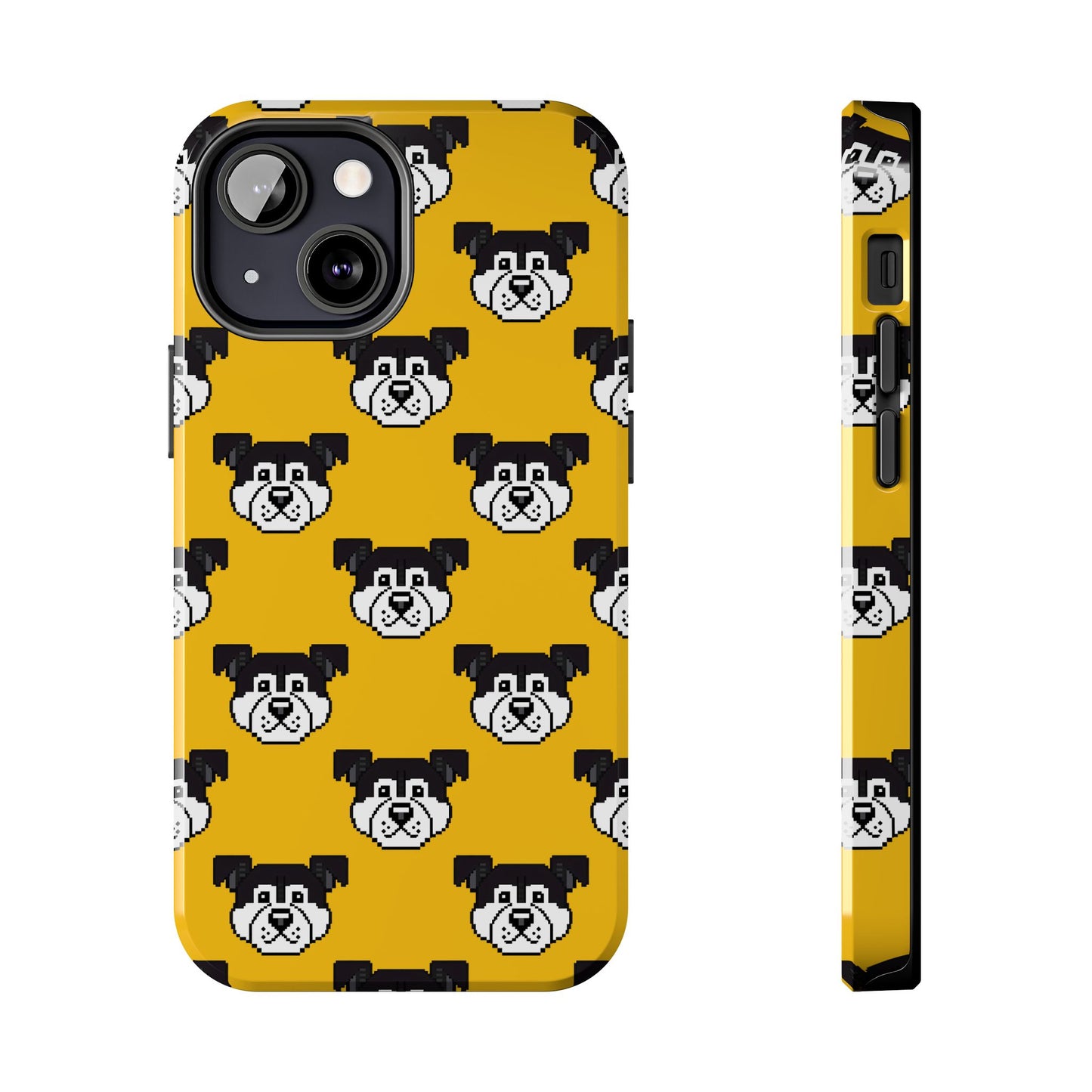 Playful Dog Pattern Tough Phone Case for Pet Lovers - Pixel Art Dog Yellow Background - for iPhone