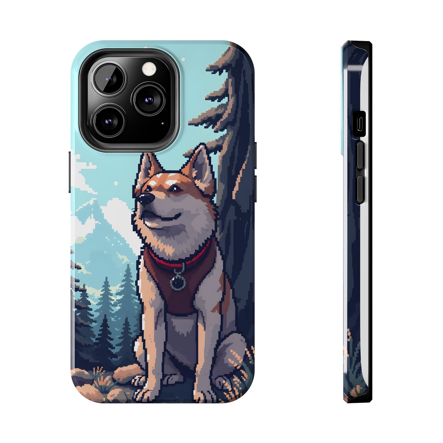 Retro Dog Adventure Tough Phone Case - Pixel Art Shiba Inu Design - for iPhone