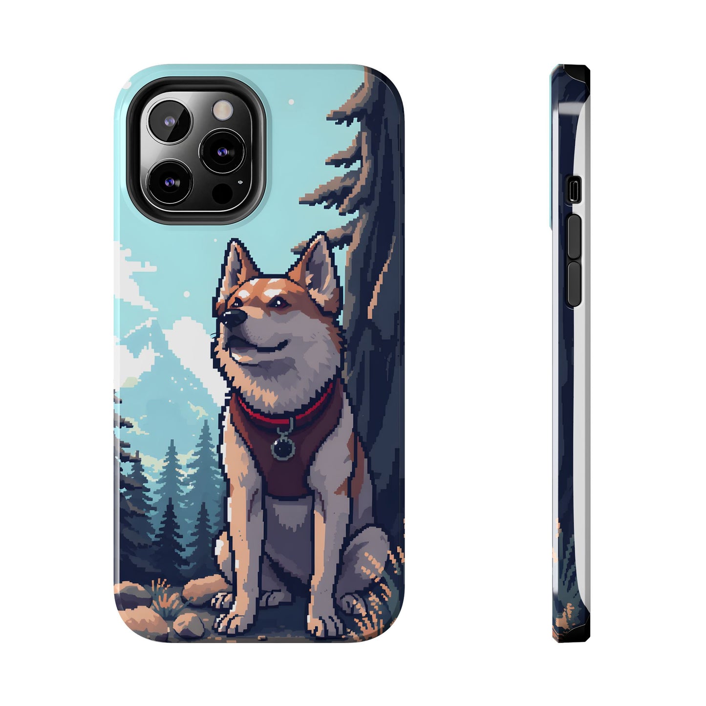 Retro Dog Adventure Tough Phone Case - Pixel Art Shiba Inu Design - for iPhone