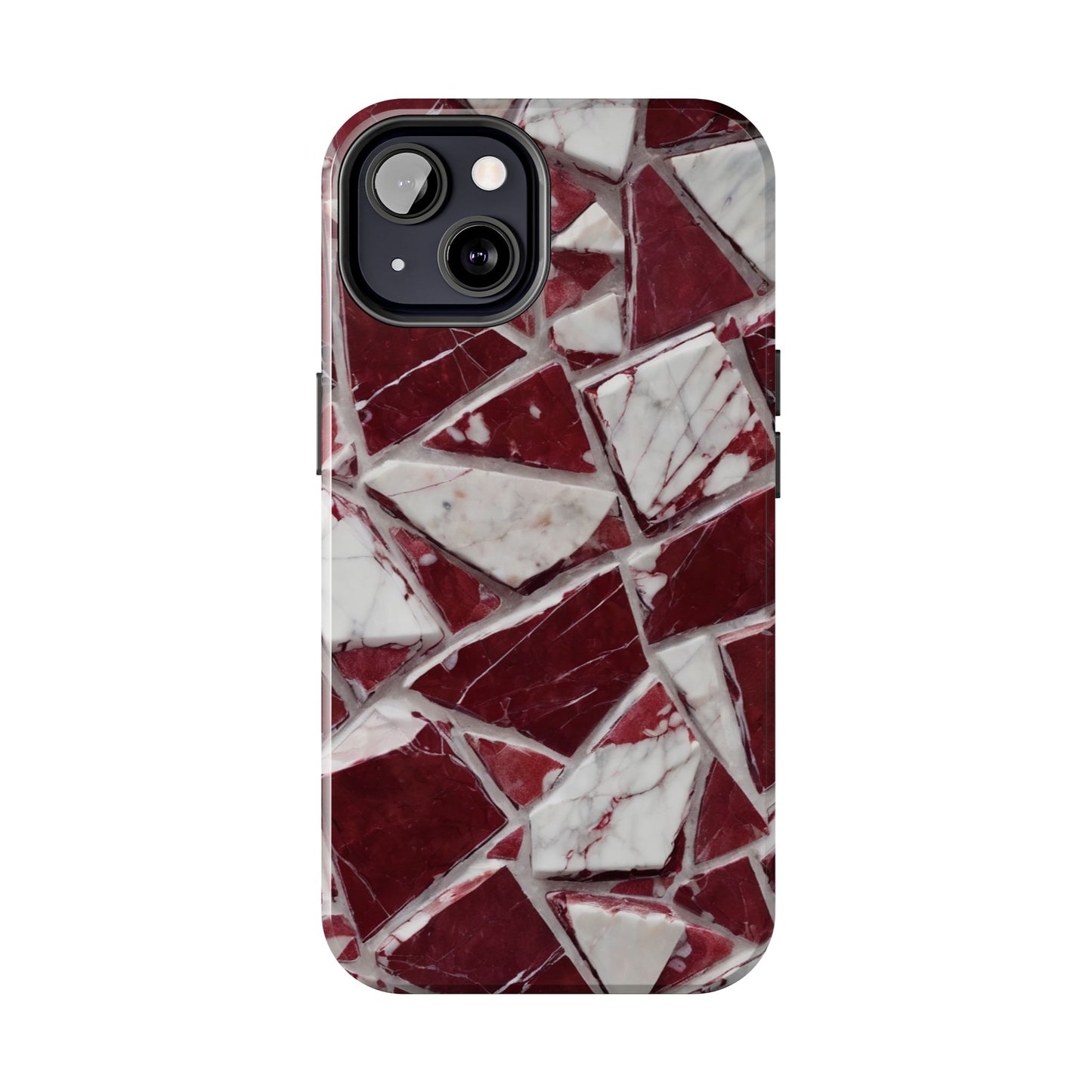 Elegant Red Pieces Marble Pattern Tough Phone Case - Stylish Protection for iPhone