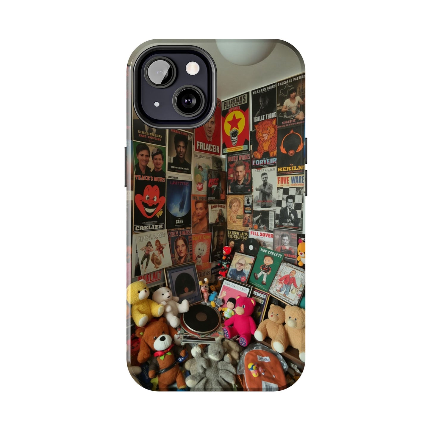 Retro Vibe Tough Phone Case - Vintage Movie Posters & Plush Toys Design