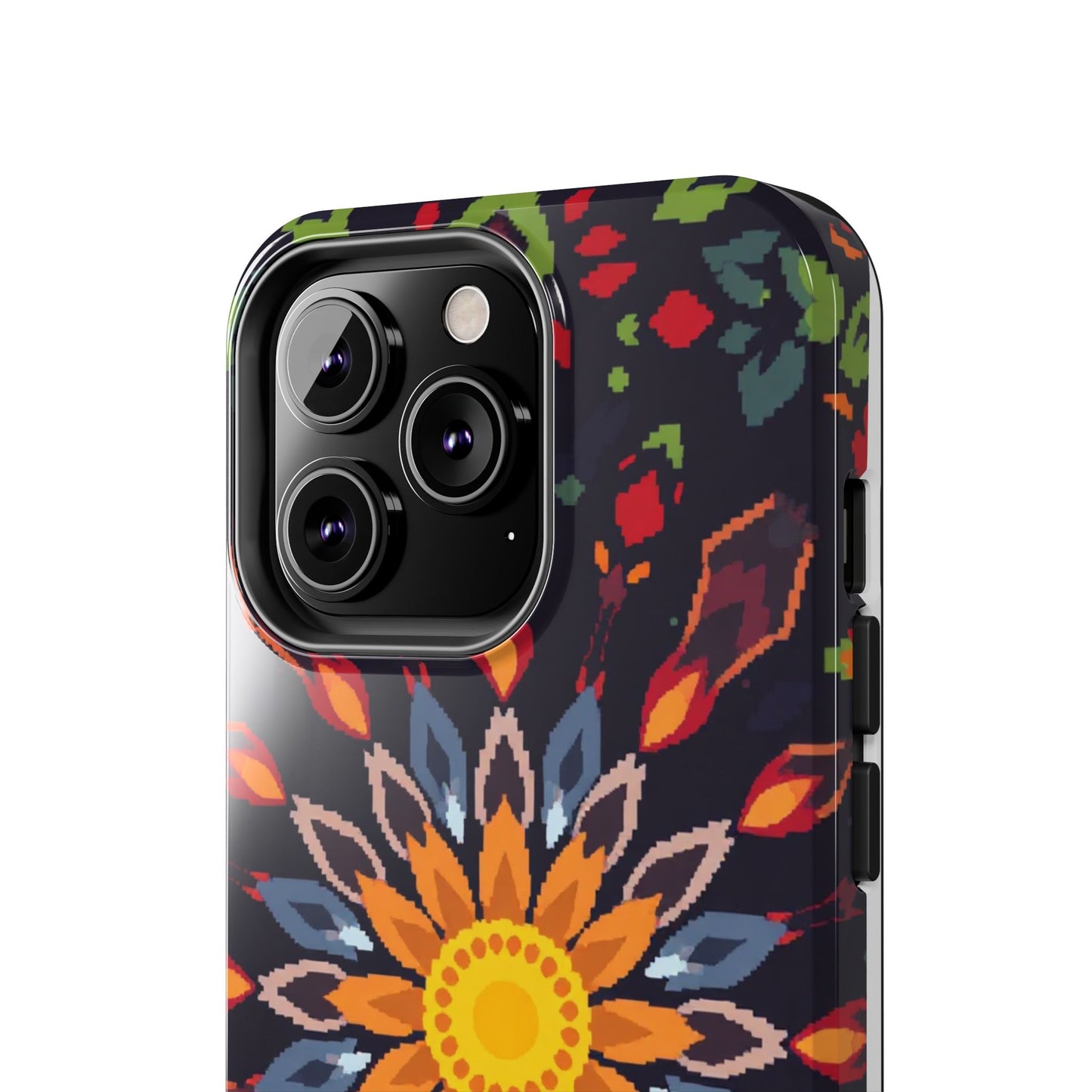 Pixel Art Floral Tough Phone Case - Pixelated Mandala Design for iPhone