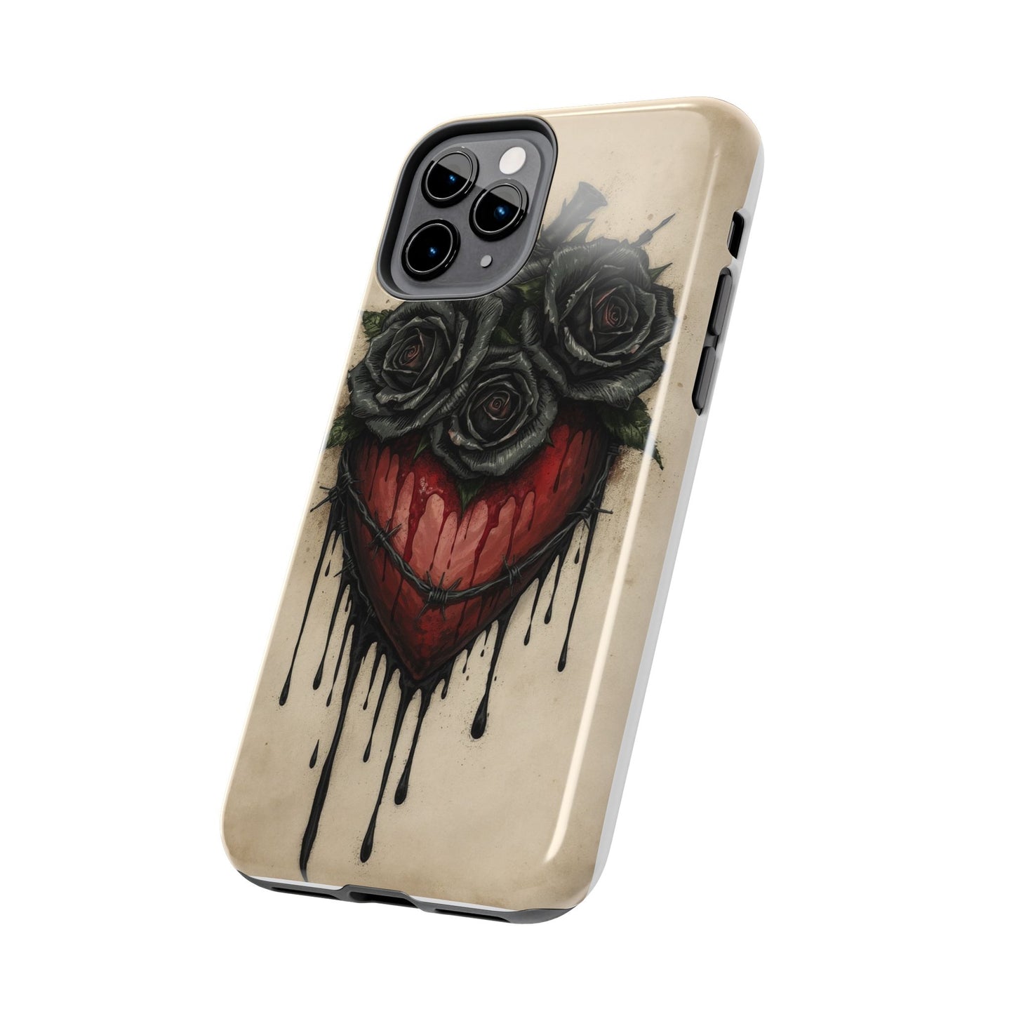 Gothic Heart Phone Case with Roses - Tough & Durable Design