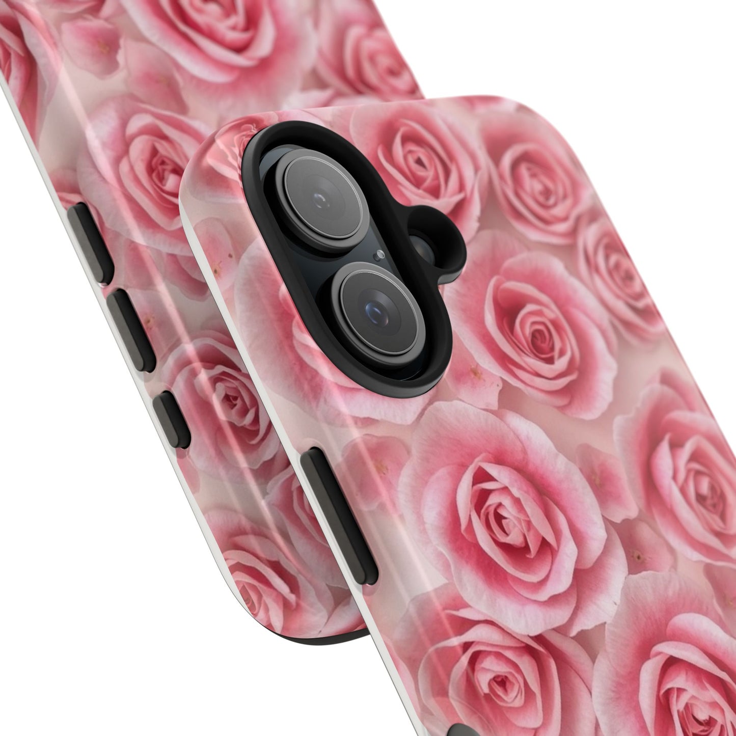 Floral Tough Phone Case - Pink Rose Design, Durable Protection for Flower Lovers