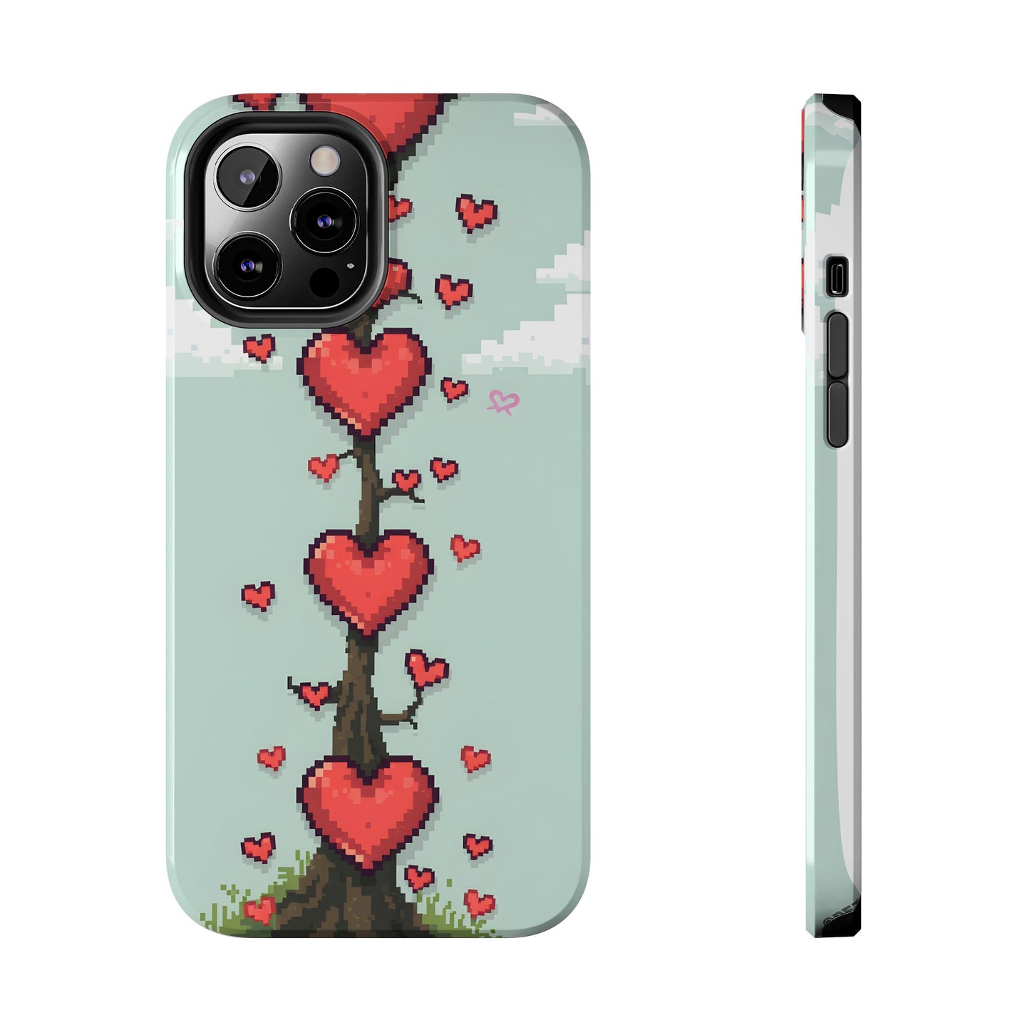 Pixelated Love Hearts Tree | Tough Phone Case - Cute Design - for iPhone