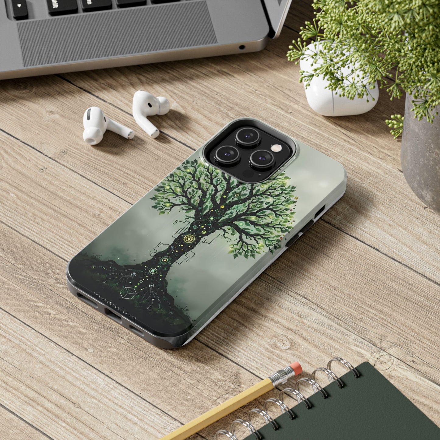 Nature-Inspired Tough Phone Case with Tech Tree Design - for iPhone