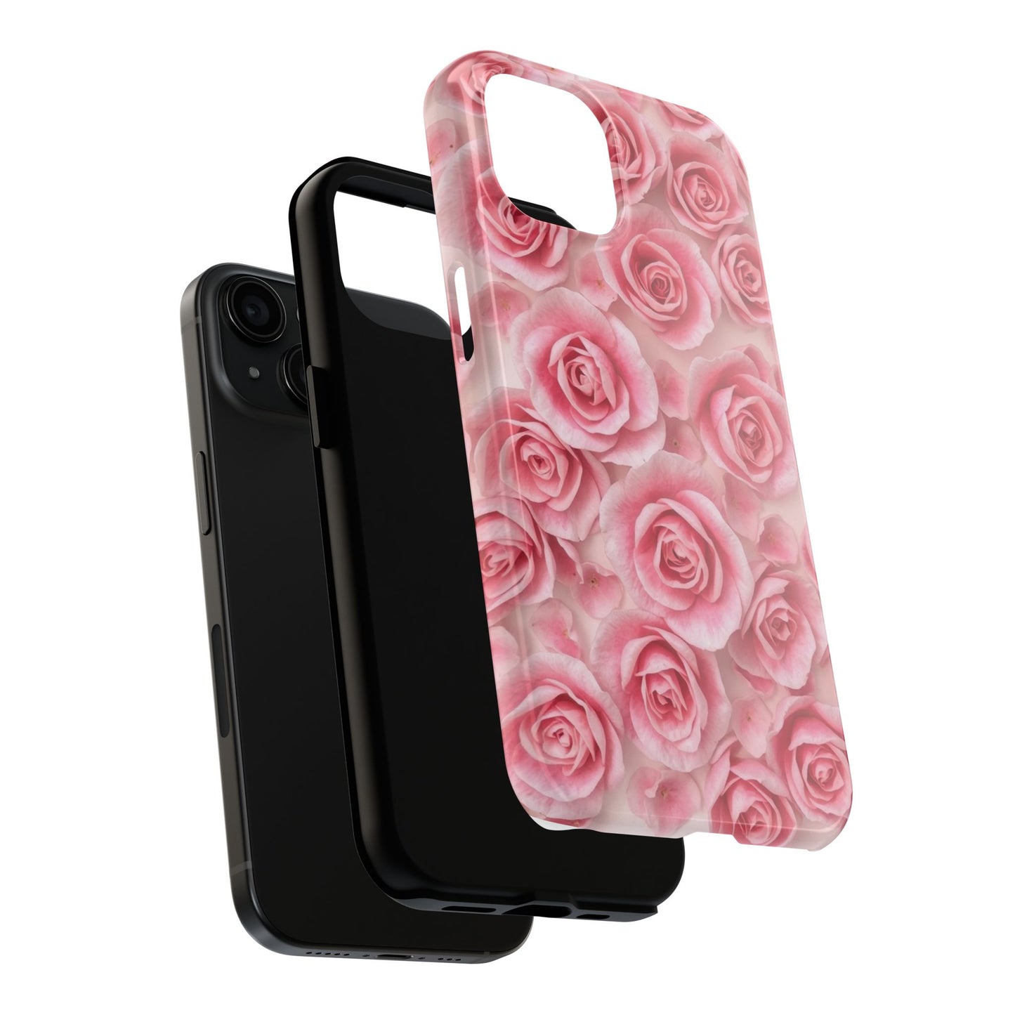 Floral Tough Phone Case - Pink Rose Design, Durable Protection for Flower Lovers
