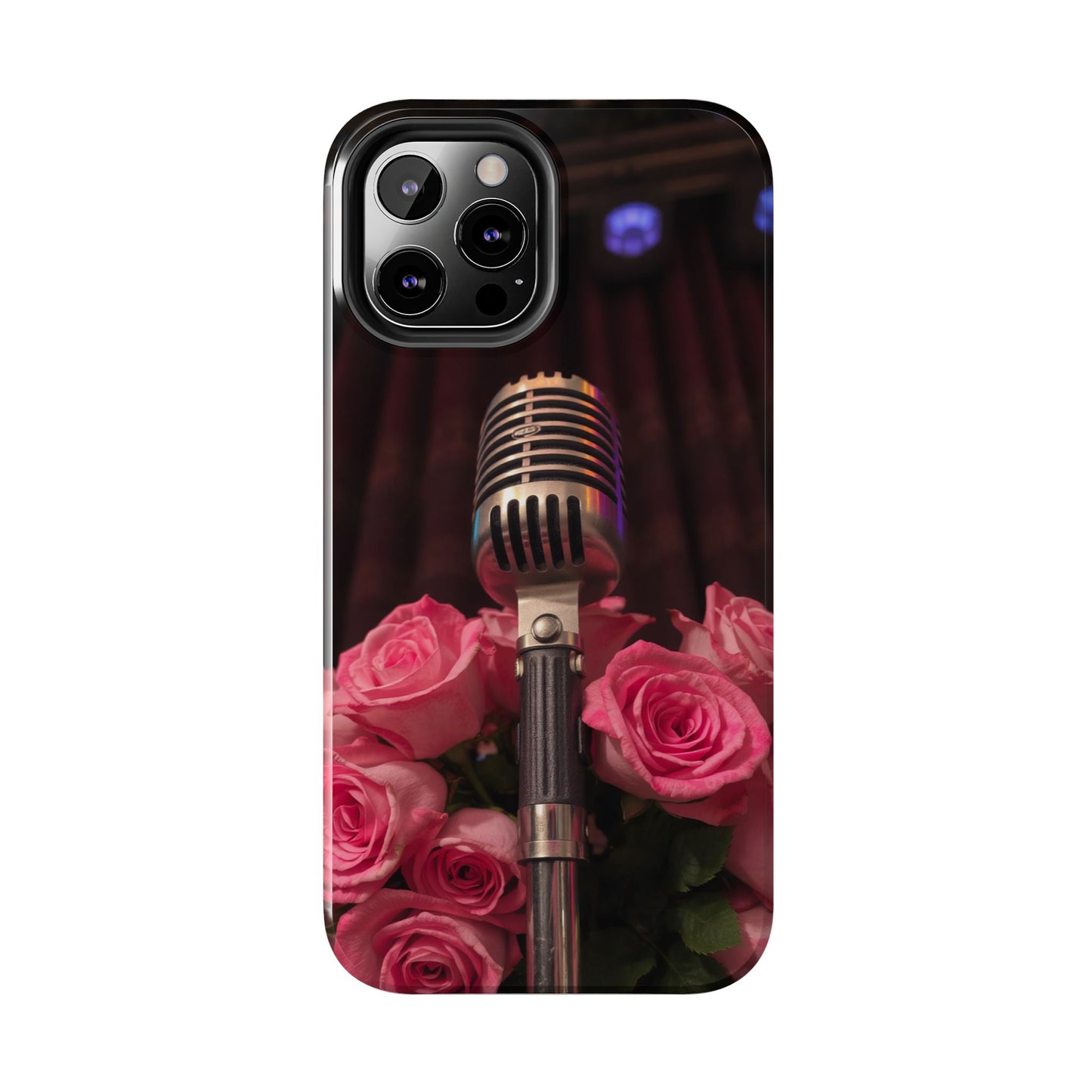 Stylish Tough Phone Case with Vintage Microphone and Roses