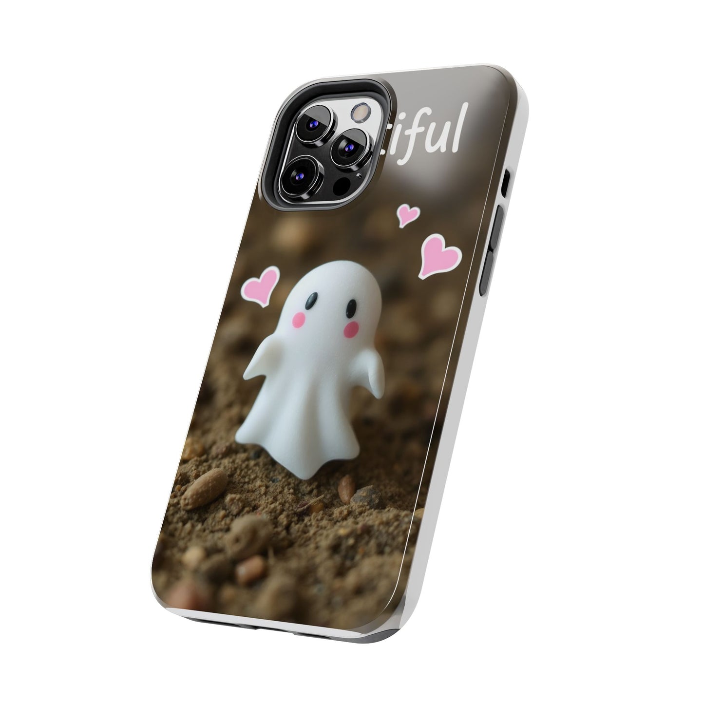 Cute Ghost Tough Phone Case - Beautiful Design with Heart Accents