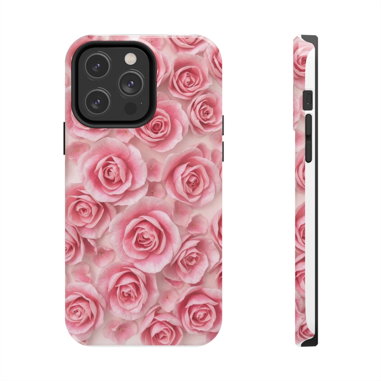 Floral Tough Phone Case - Pink Rose Design, Durable Protection for Flower Lovers