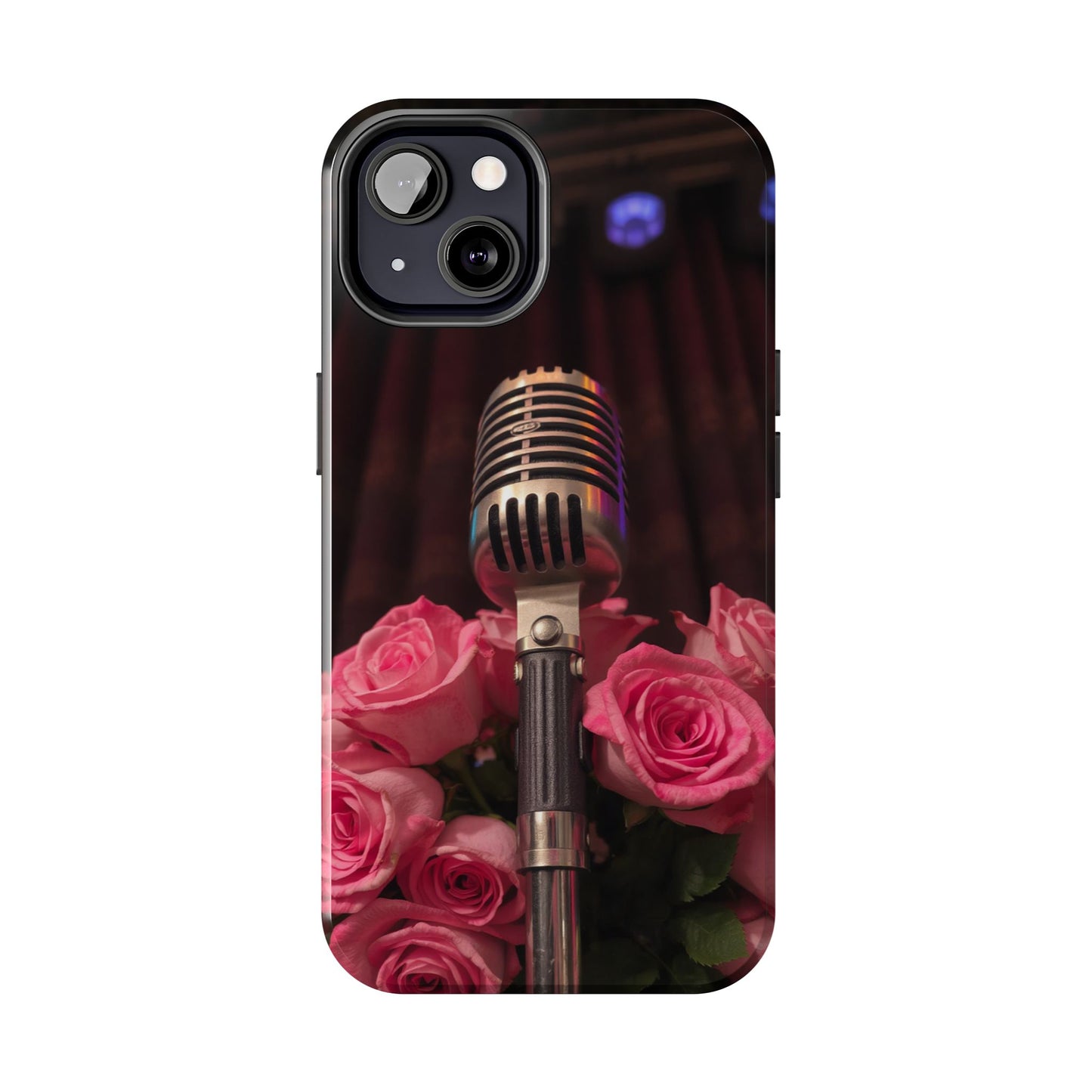 Stylish Tough Phone Case with Vintage Microphone and Roses