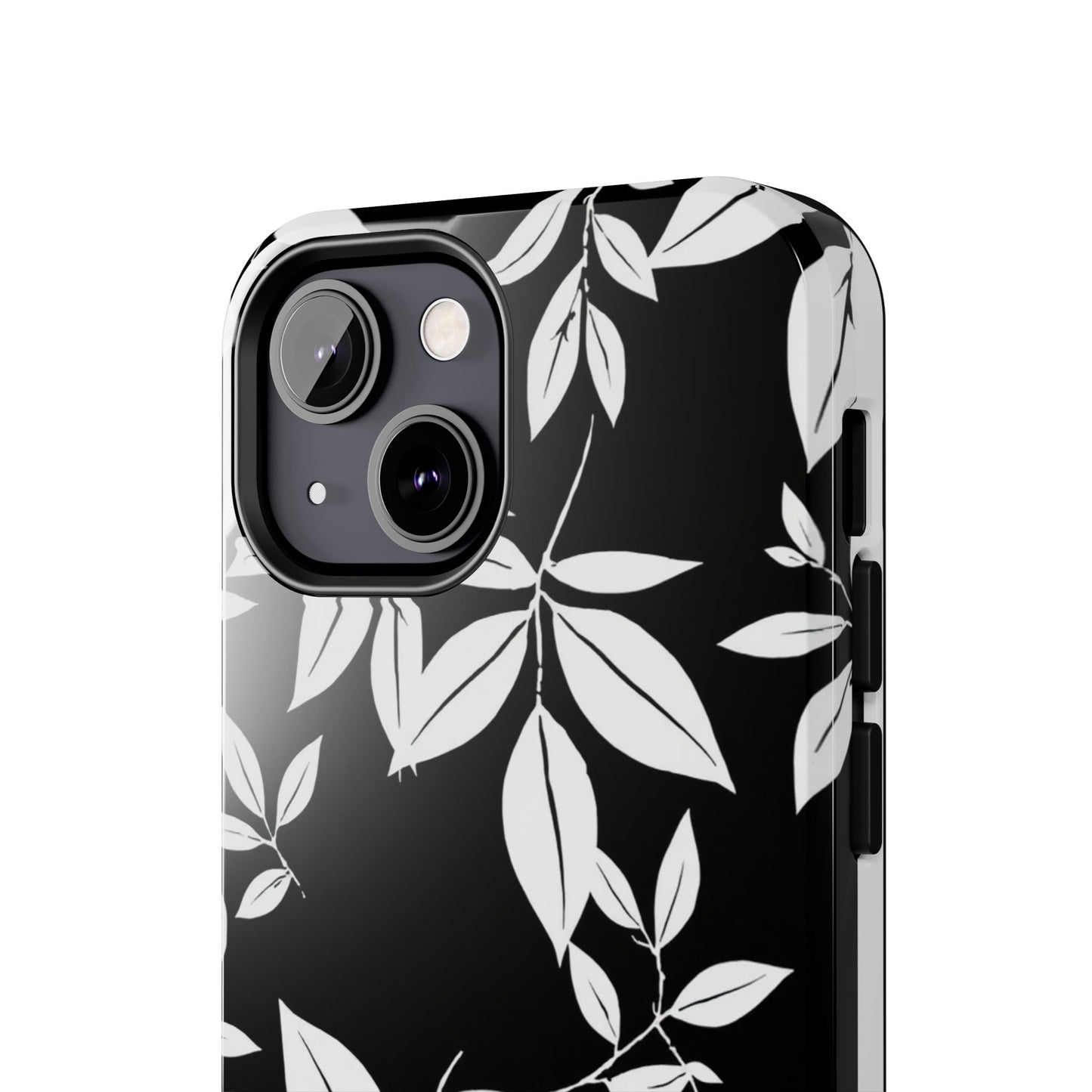 Chic Floral Tough Phone Case - Elegant Black & White Design for Stylish Protection