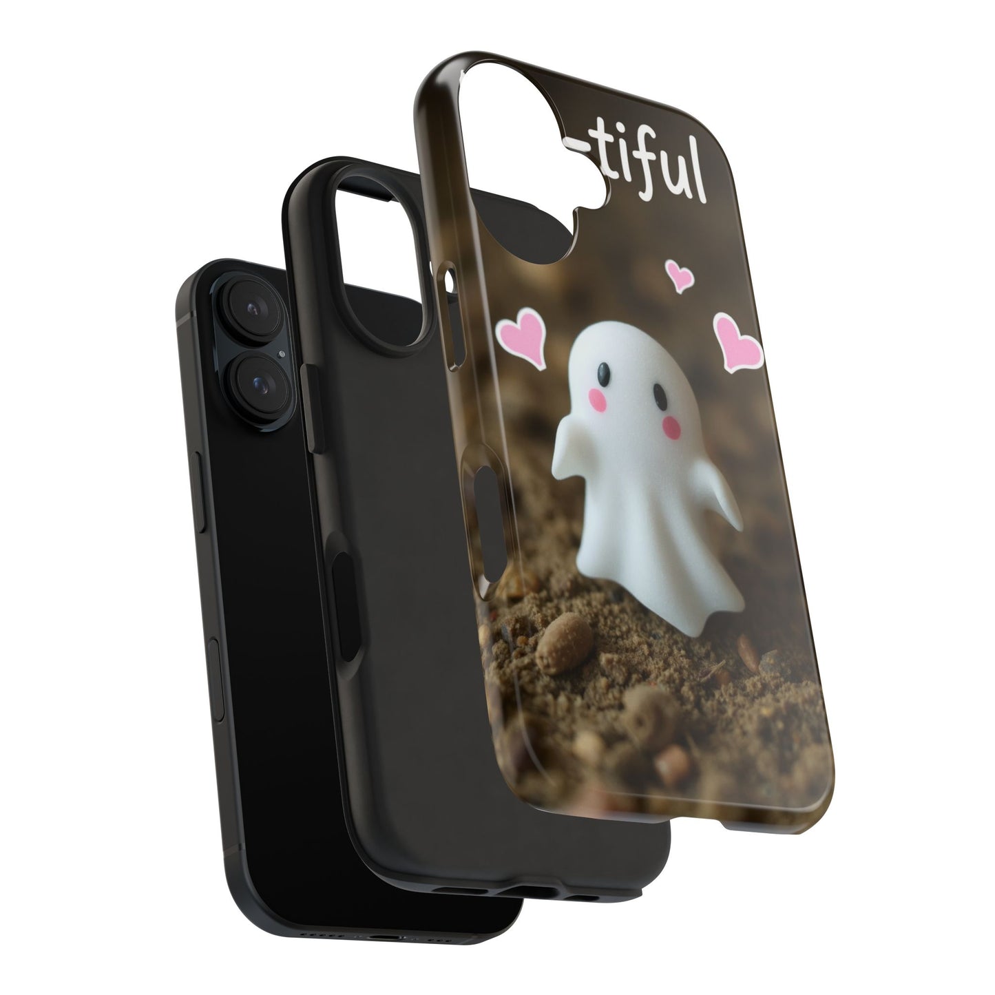 Cute Ghost Tough Phone Case - Beautiful Design with Heart Accents