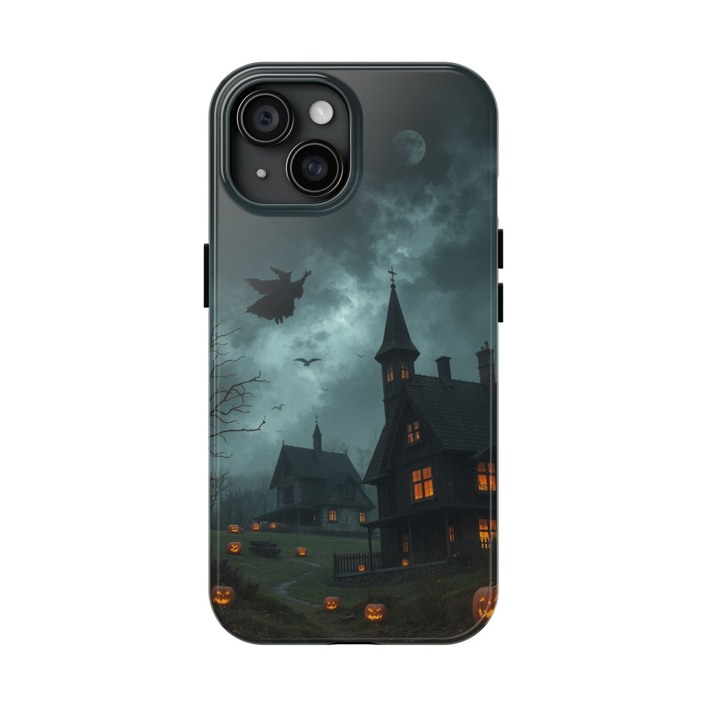 Halloween-Themed Tough Phone Case with Spooky House Design