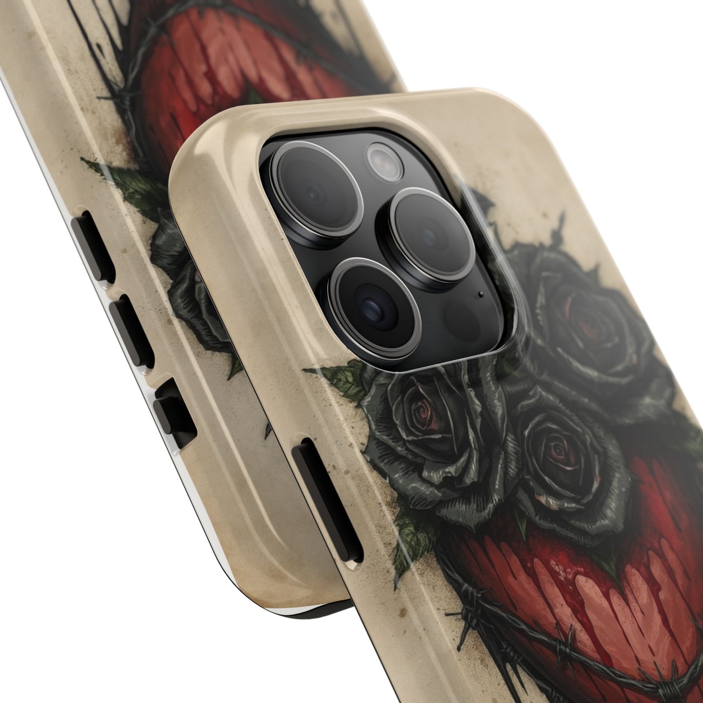Gothic Heart Phone Case with Roses - Tough & Durable Design