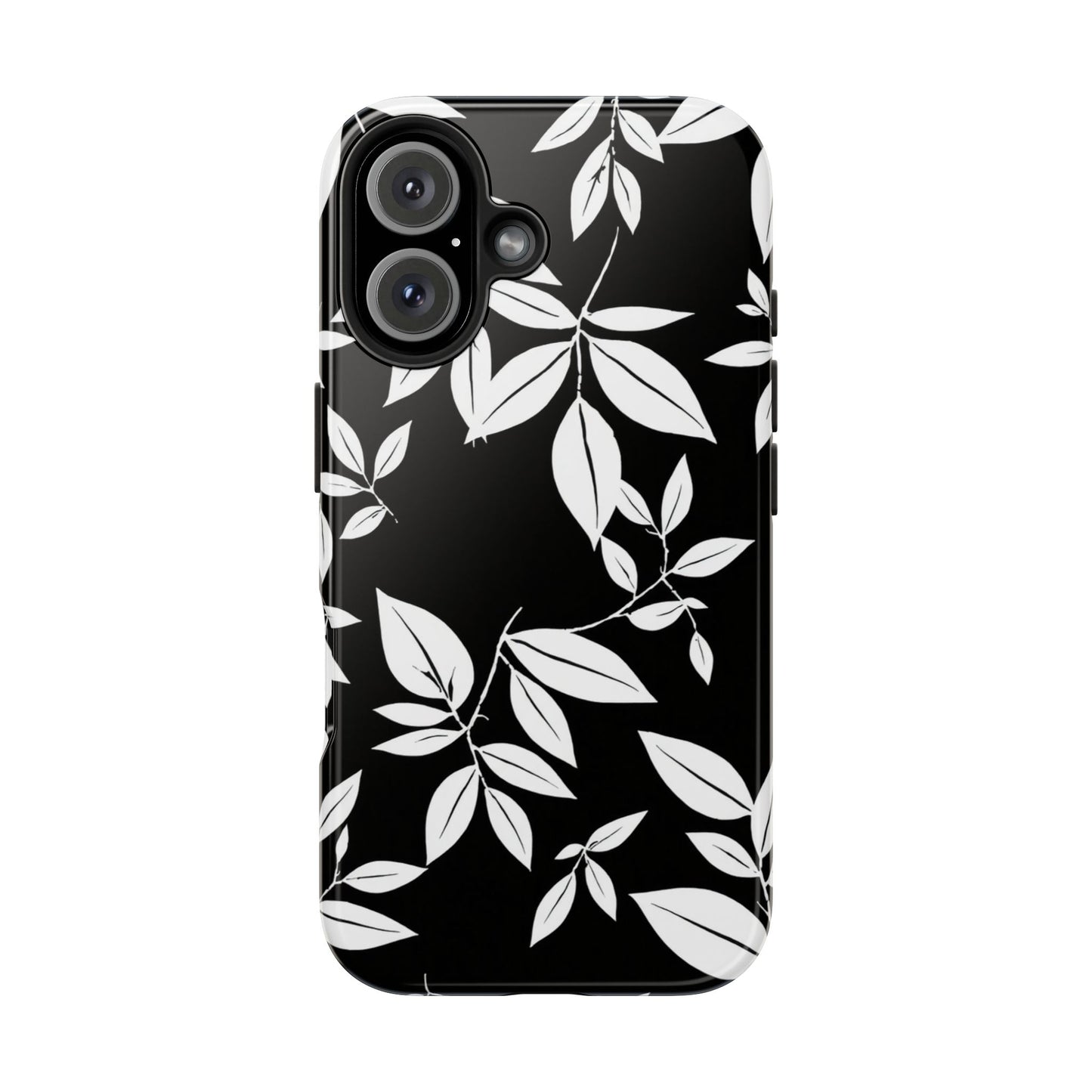 Chic Floral Tough Phone Case - Elegant Black & White Design for Stylish Protection