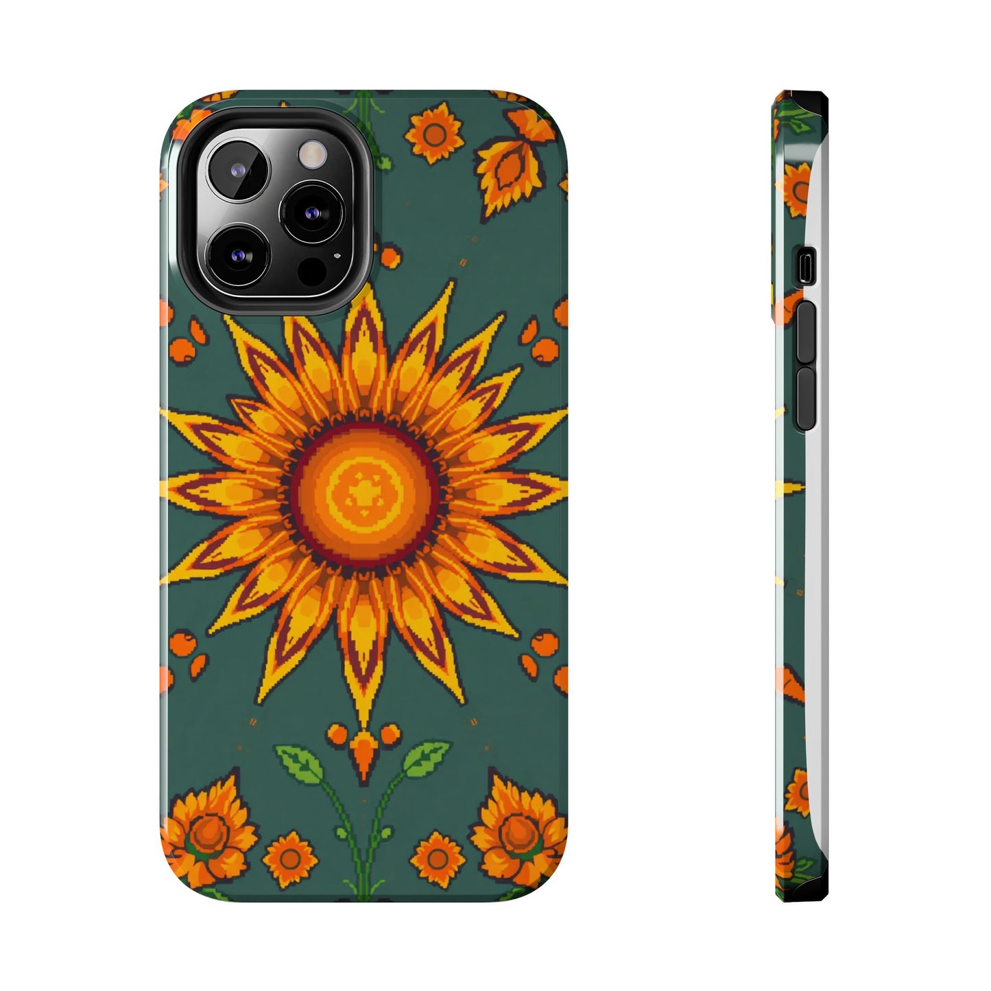Pixelated Vibrant Floral Tough Phone Case | Sunflower Design for Nature Lovers - for iPhone