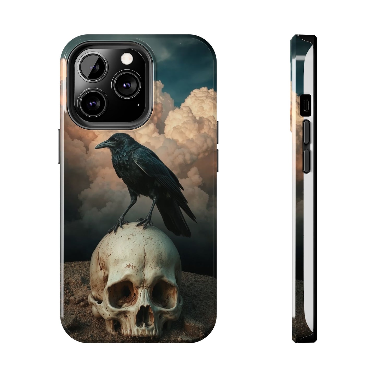 Gothic Raven Skull Tough Phone Case - Unique Protective Cover for Halloween Lovers