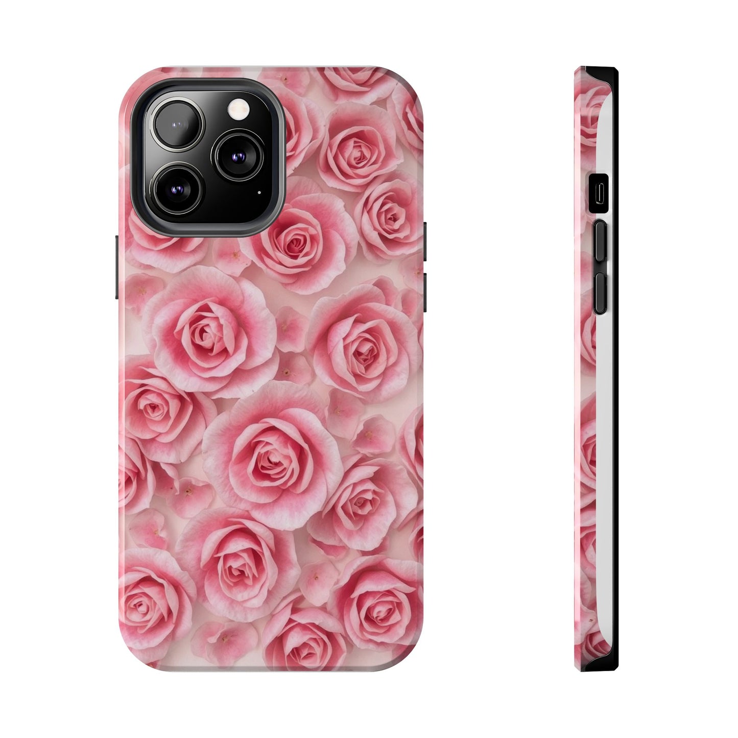 Floral Tough Phone Case - Pink Rose Design, Durable Protection for Flower Lovers