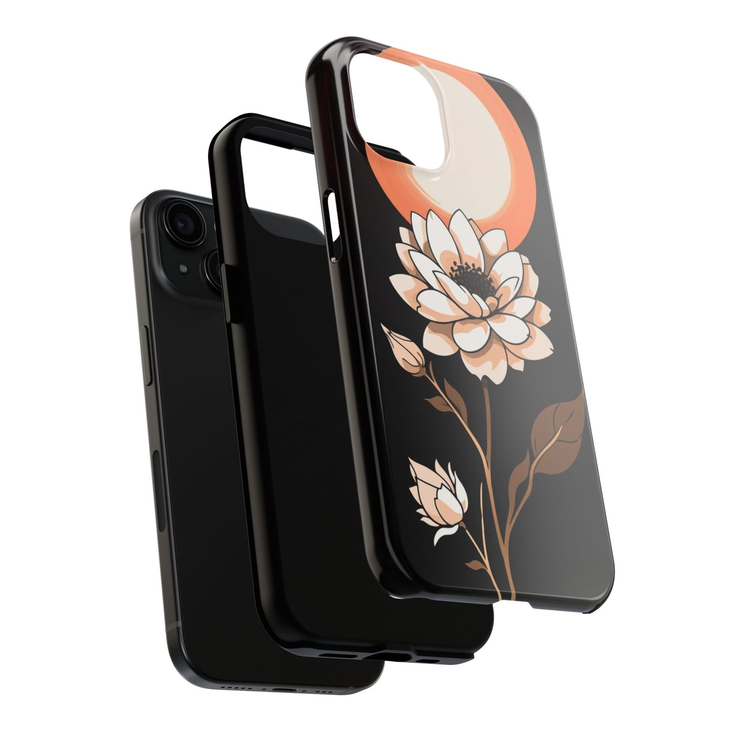 Elegant Contrast Floral Tough Phone Case - Stylish Protection for Your Device - for iPhone
