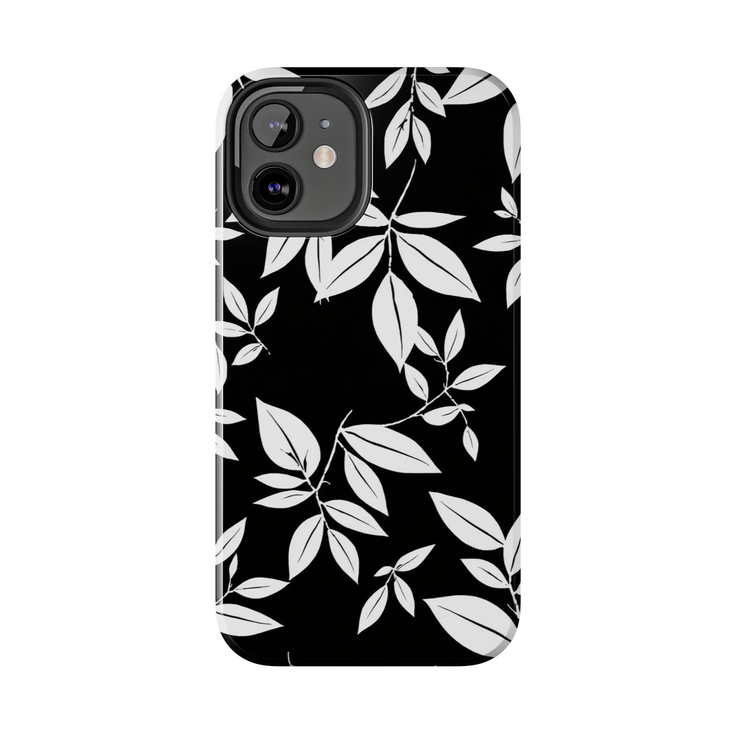 Chic Floral Tough Phone Case - Elegant Black & White Design for Stylish Protection