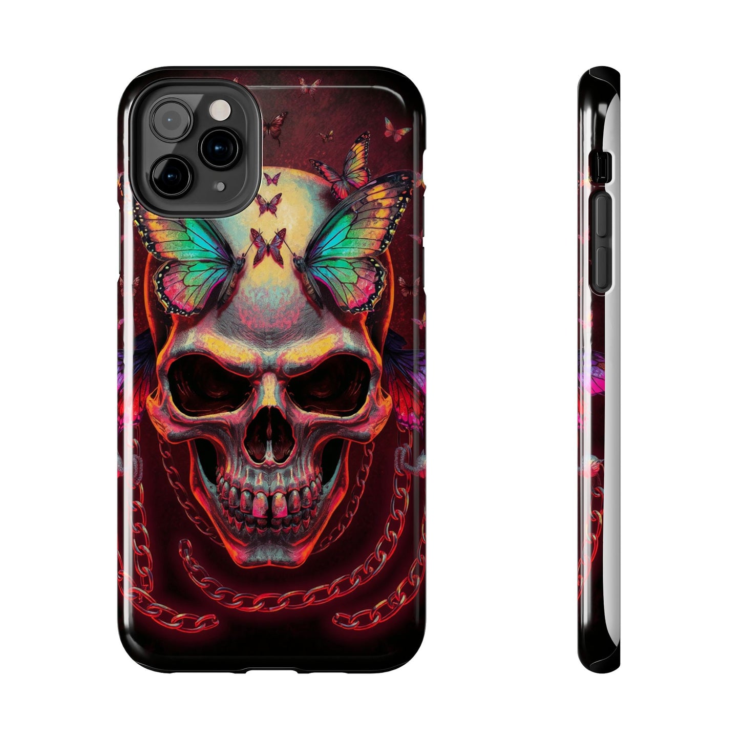 Gothic Skull Phone Case with Butterflies - Durable Tough Phone Case