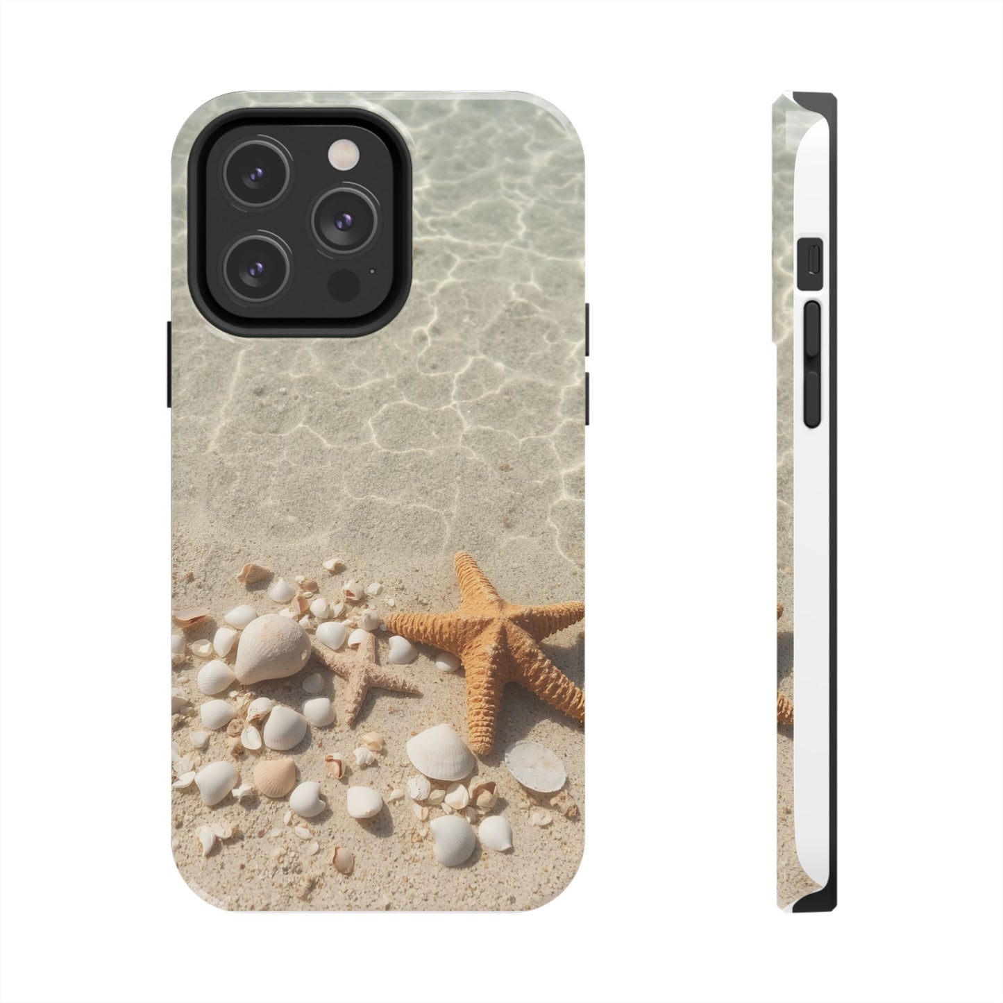 Beach-Inspired Tough Phone Case with Starfish and Seashell Design