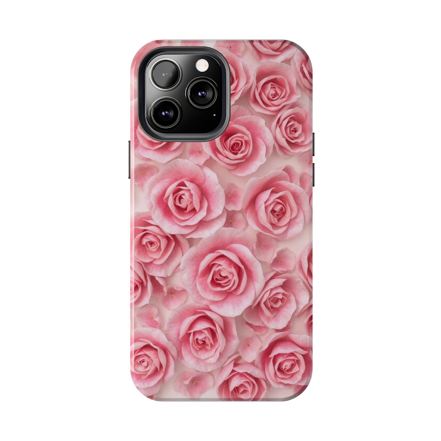 Floral Tough Phone Case - Pink Rose Design, Durable Protection for Flower Lovers