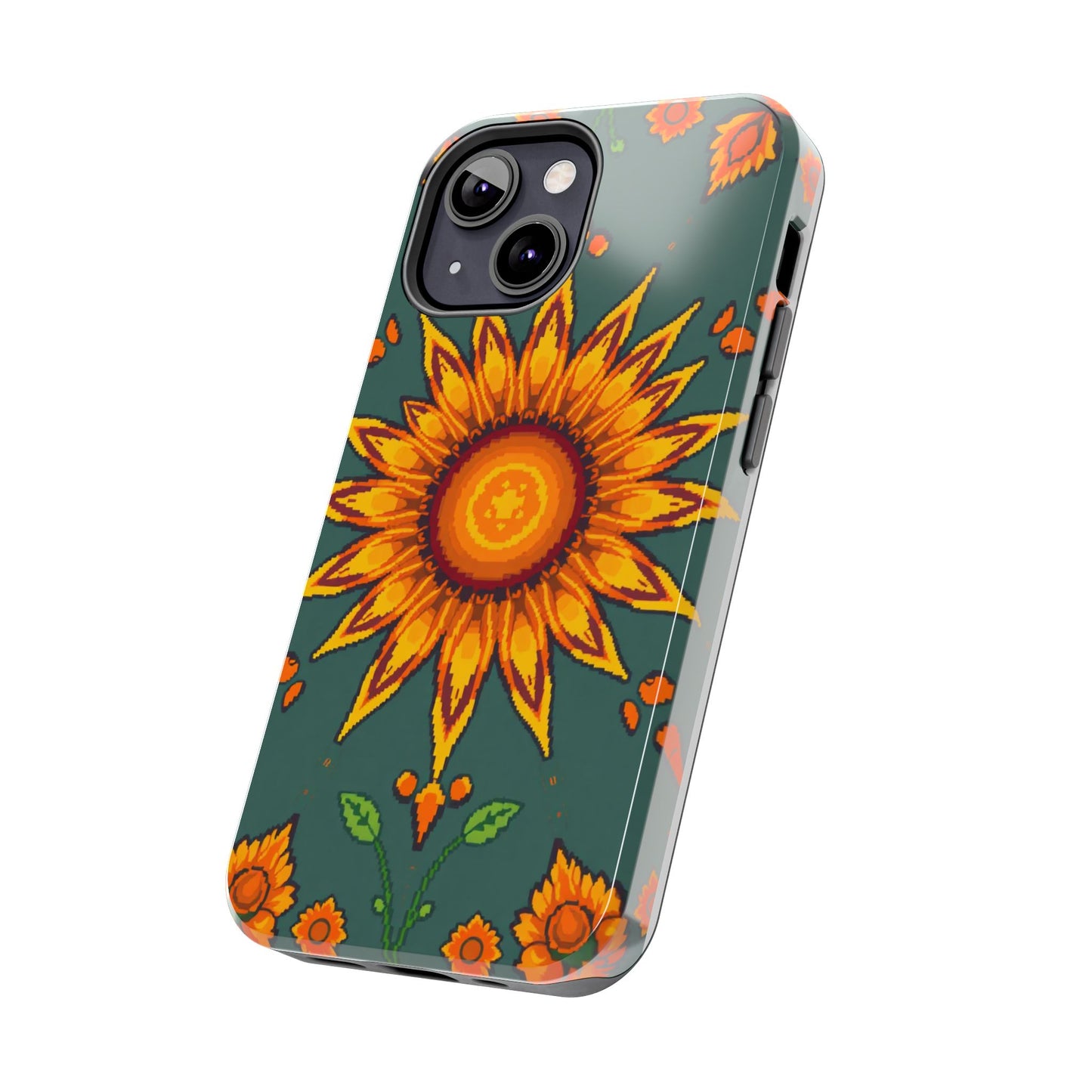 Pixelated Vibrant Floral Tough Phone Case | Sunflower Design for Nature Lovers - for iPhone