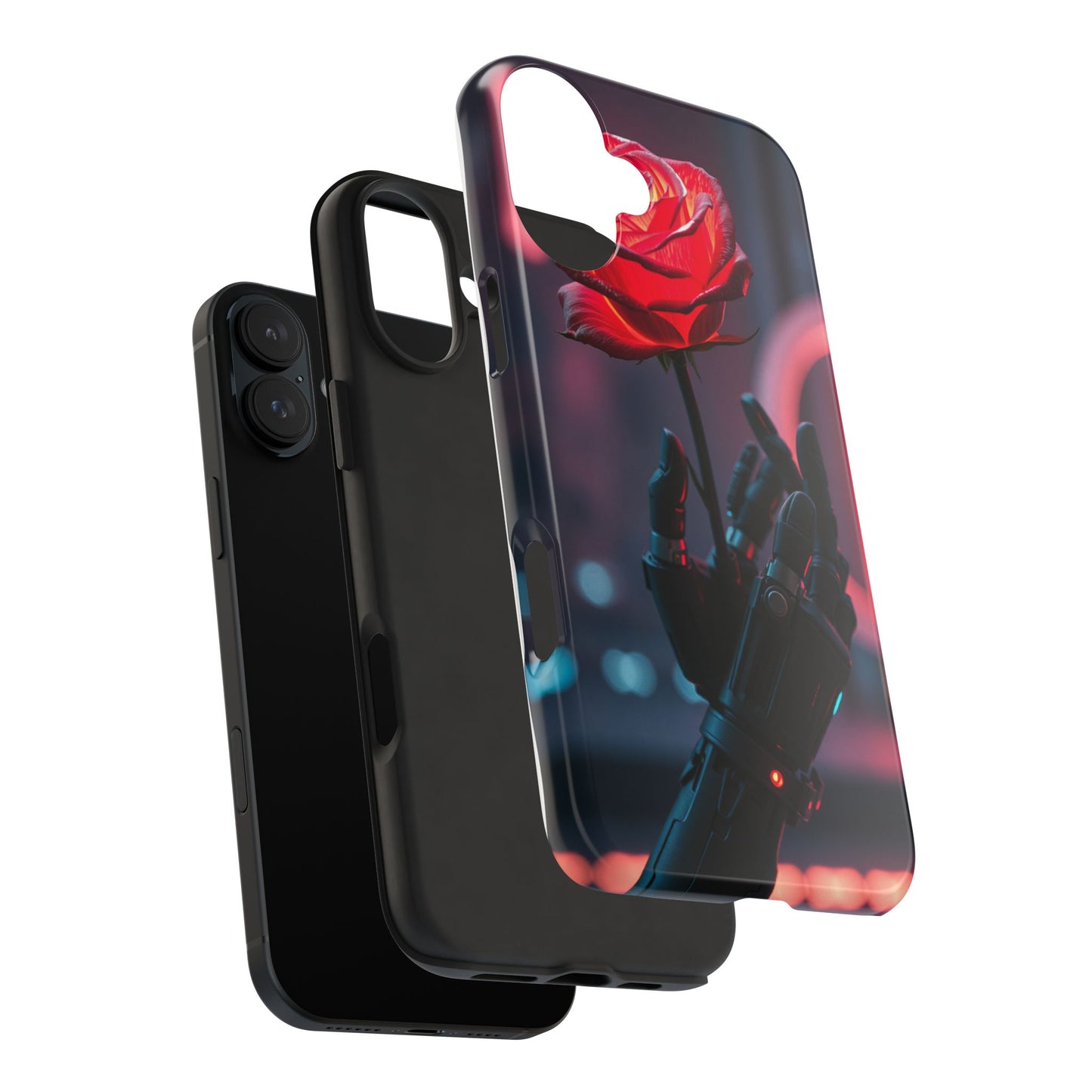Futuristic Tough Phone Case with Robotic Rose Design | Durable Protection