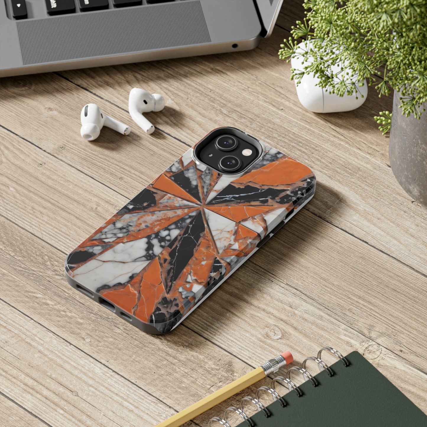 Shattered Pieces Marble Black and Orange Tough Phone Case - for iPhone