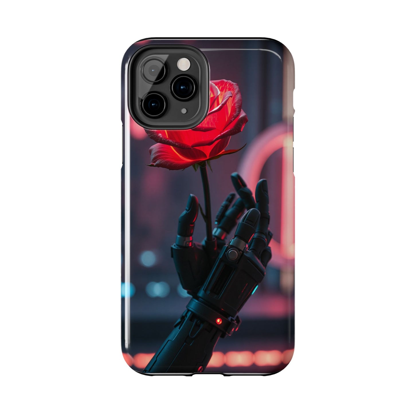 Futuristic Tough Phone Case with Robotic Rose Design | Durable Protection