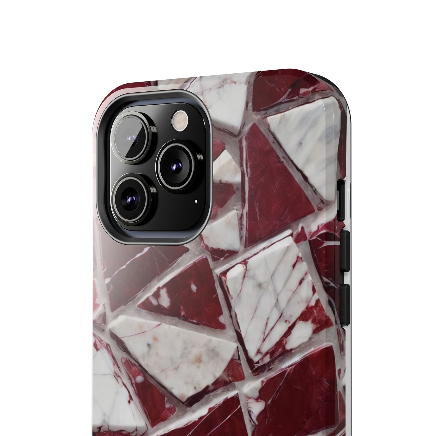 Elegant Red Pieces Marble Pattern Tough Phone Case - Stylish Protection for iPhone
