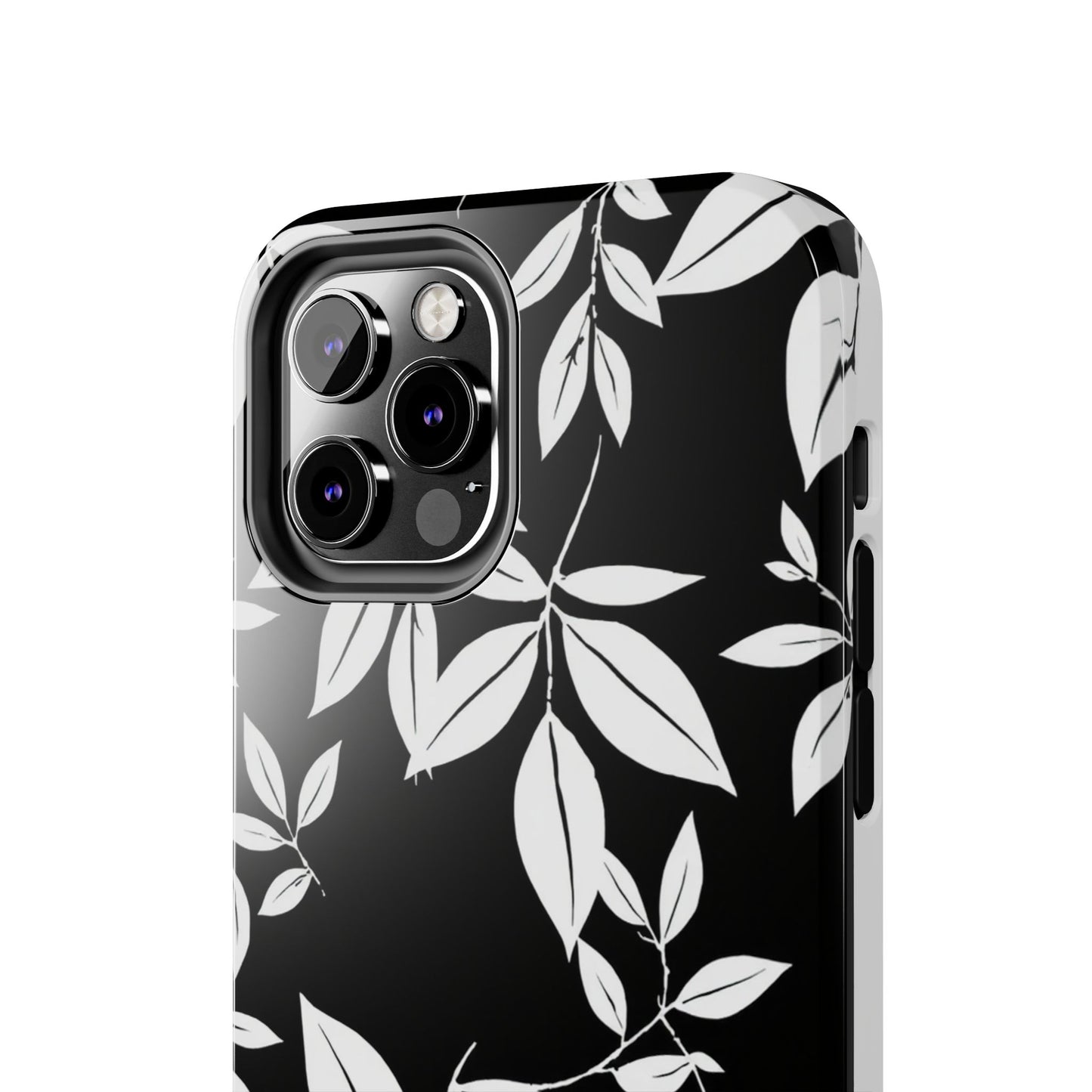 Chic Floral Tough Phone Case - Elegant Black & White Design for Stylish Protection