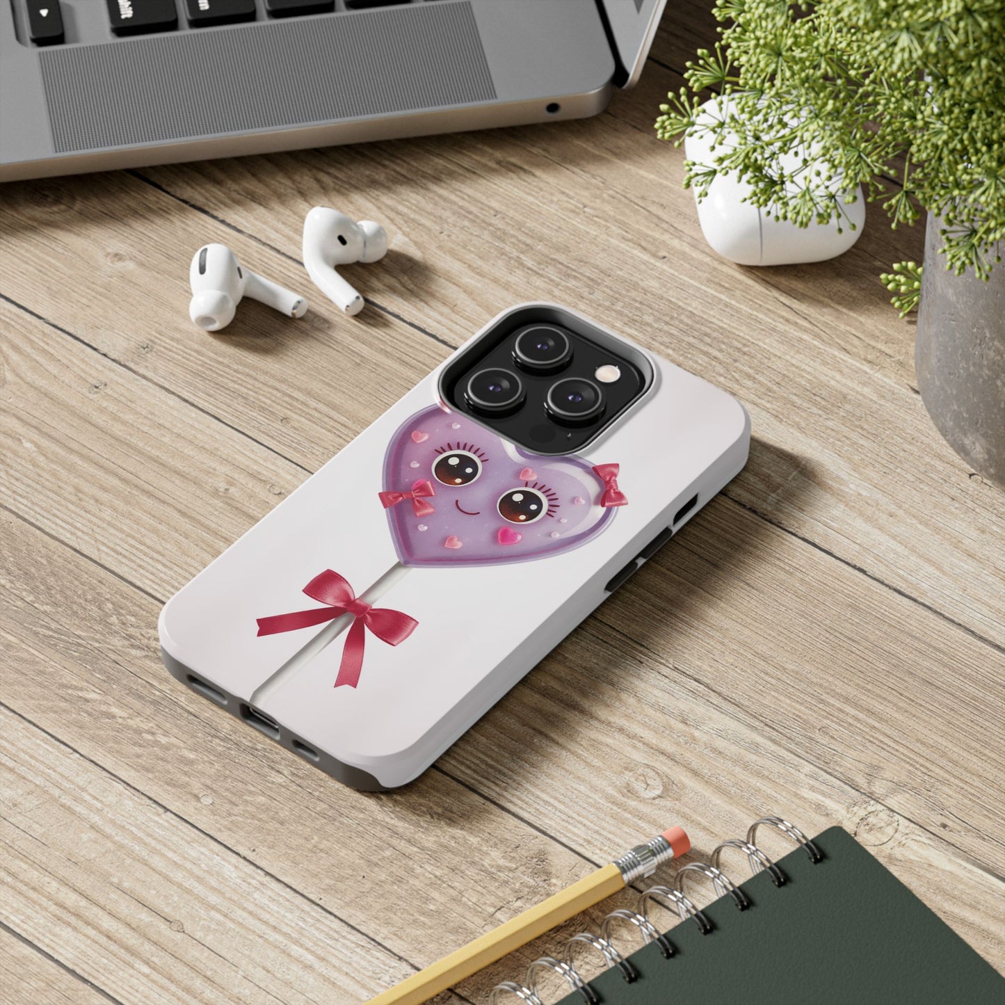 Cute Heart Lollipop Tough Phone Case - Adorable Protection for Candy Lovers