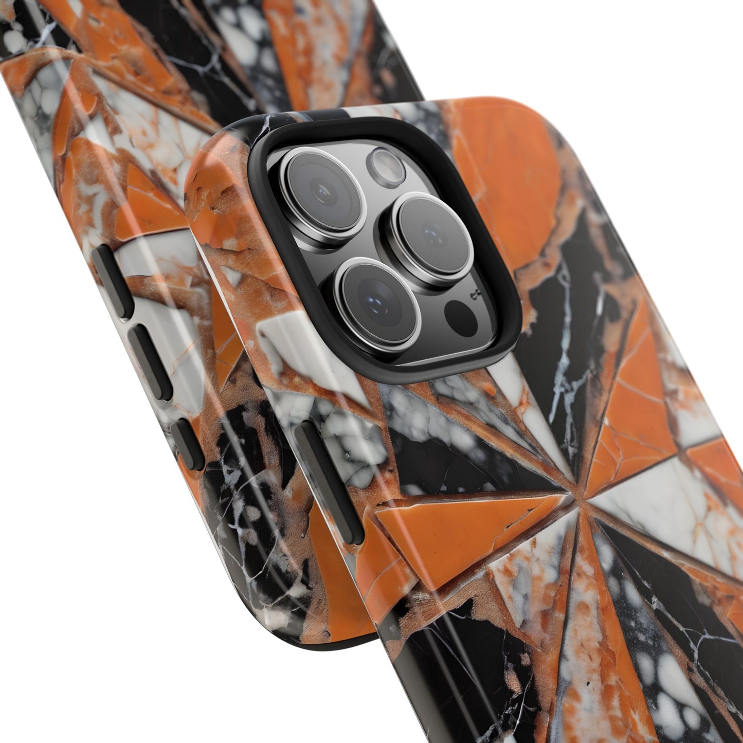 Shattered Pieces Marble Black and Orange Tough Phone Case - for iPhone