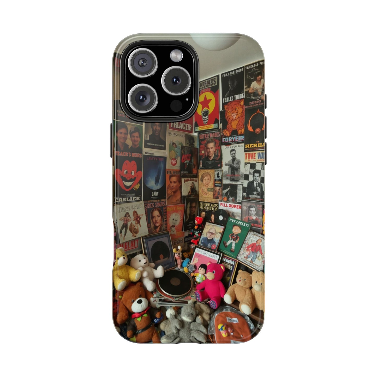 Retro Vibe Tough Phone Case - Vintage Movie Posters & Plush Toys Design