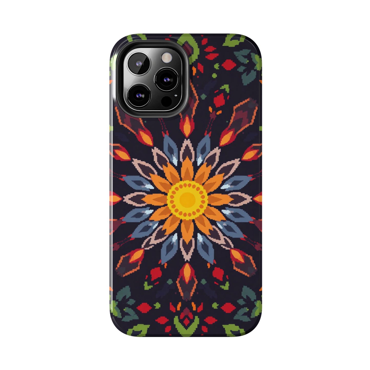 Pixel Art Floral Tough Phone Case - Pixelated Mandala Design for iPhone