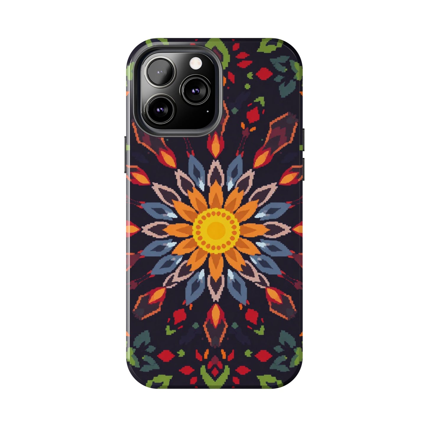 Pixel Art Floral Tough Phone Case - Pixelated Mandala Design for iPhone
