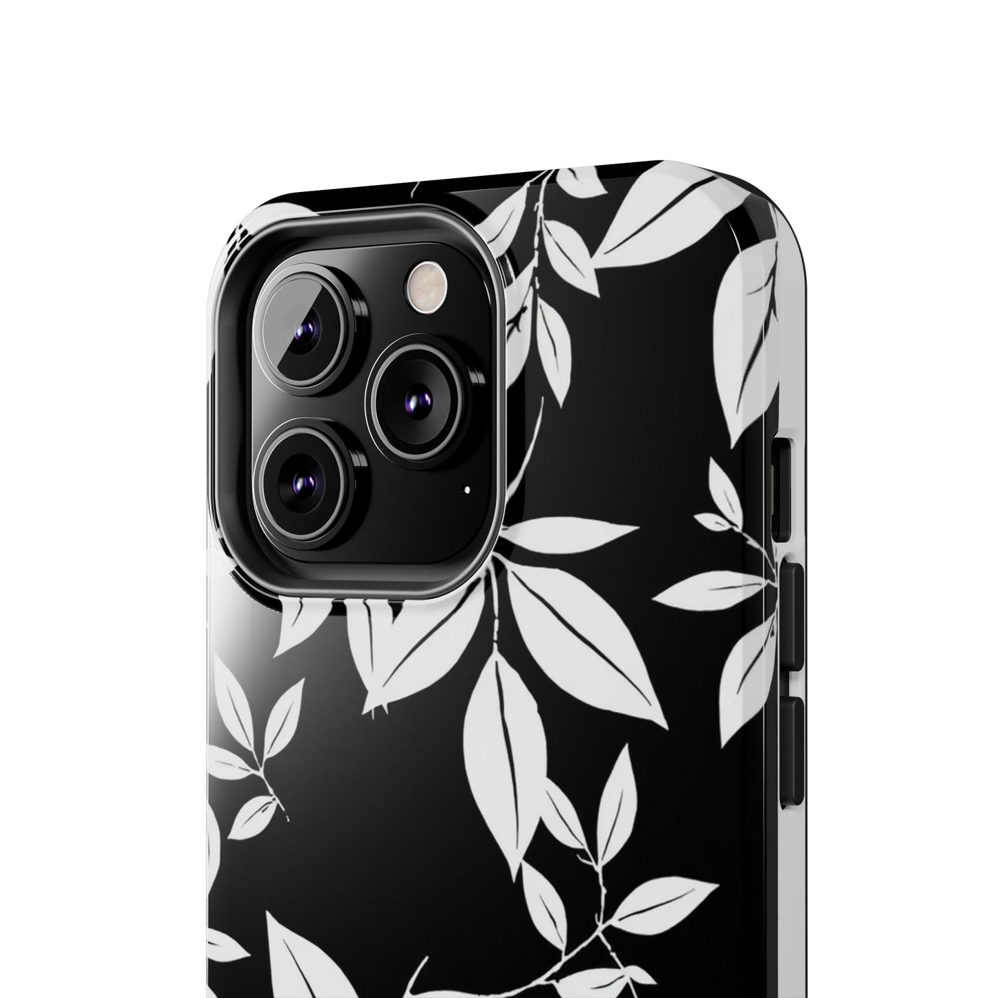 Chic Floral Tough Phone Case - Elegant Black & White Design for Stylish Protection