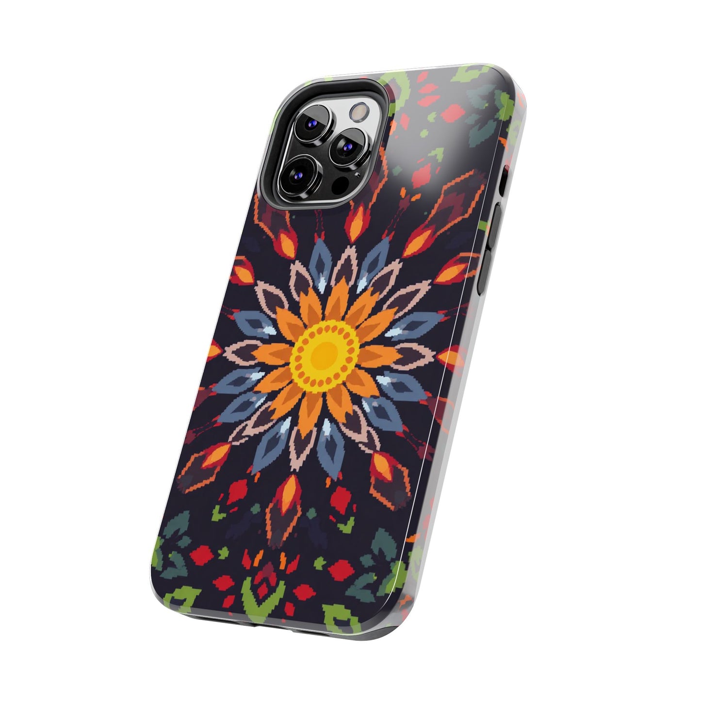 Pixel Art Floral Tough Phone Case - Pixelated Mandala Design for iPhone