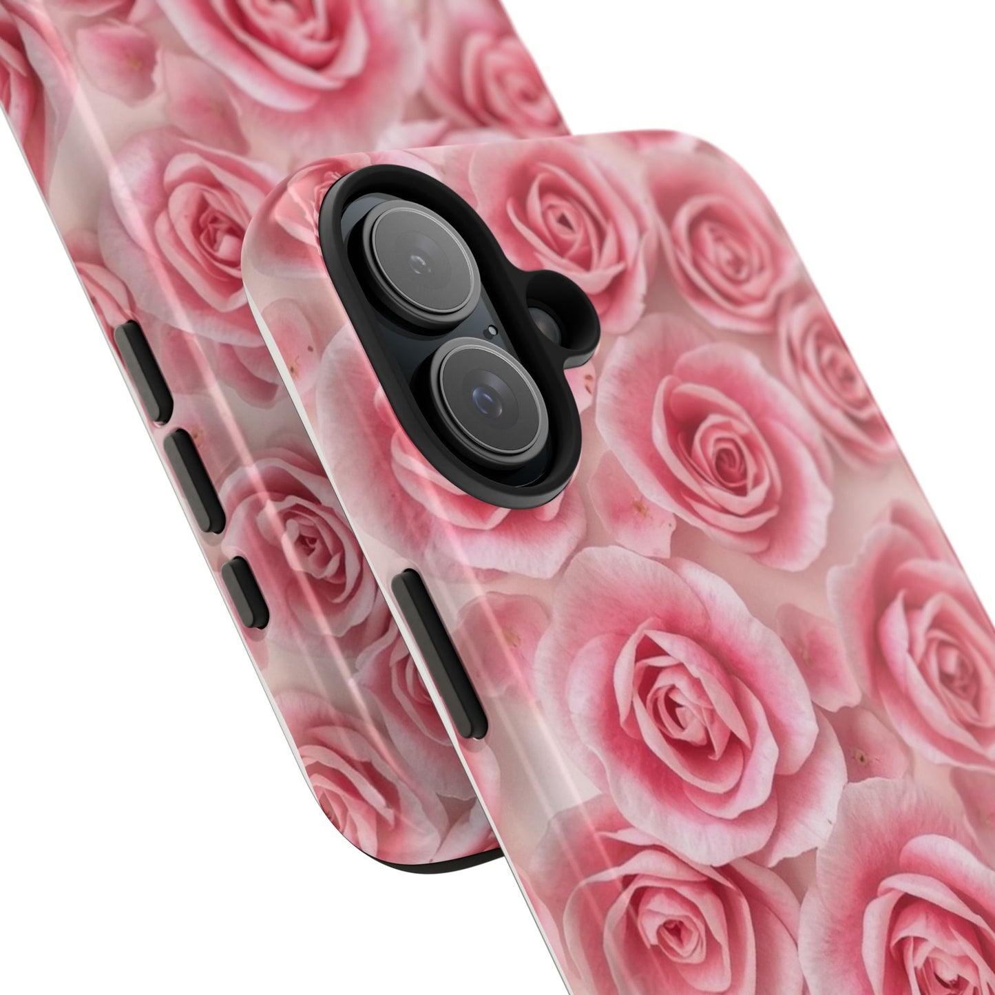 Floral Tough Phone Case - Pink Rose Design, Durable Protection for Flower Lovers
