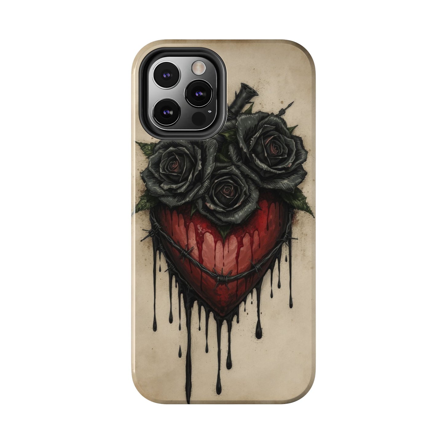 Gothic Heart Phone Case with Roses - Tough & Durable Design