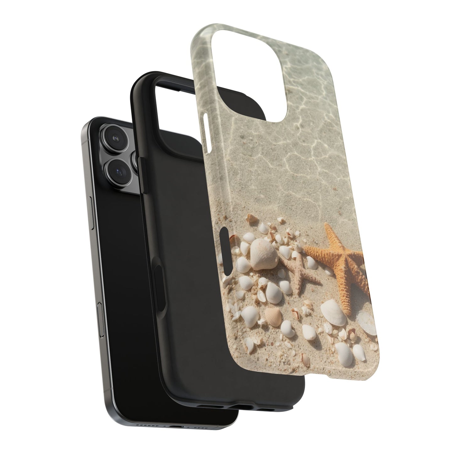 Beach-Inspired Tough Phone Case with Starfish and Seashell Design