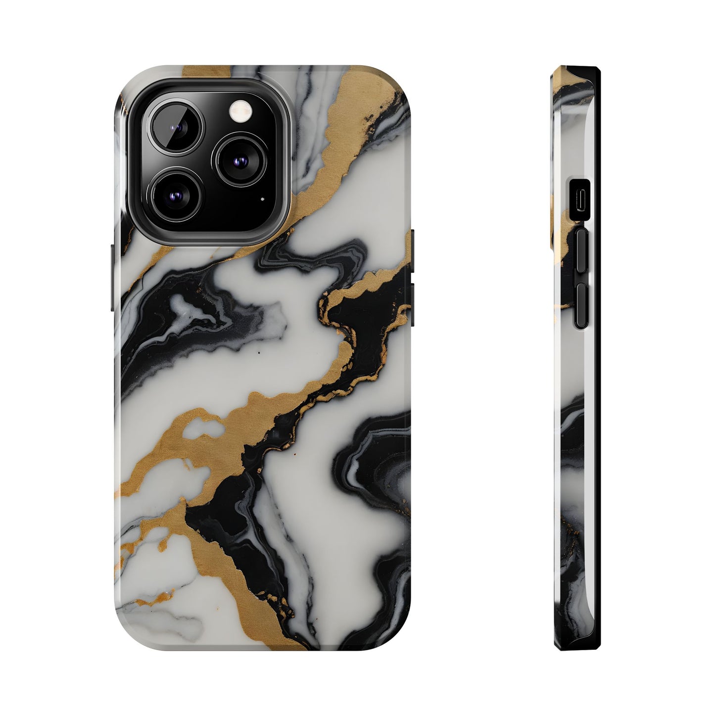 Elegant Gold Marble Tough Phone Case - Stylish Protection for Your iPhone