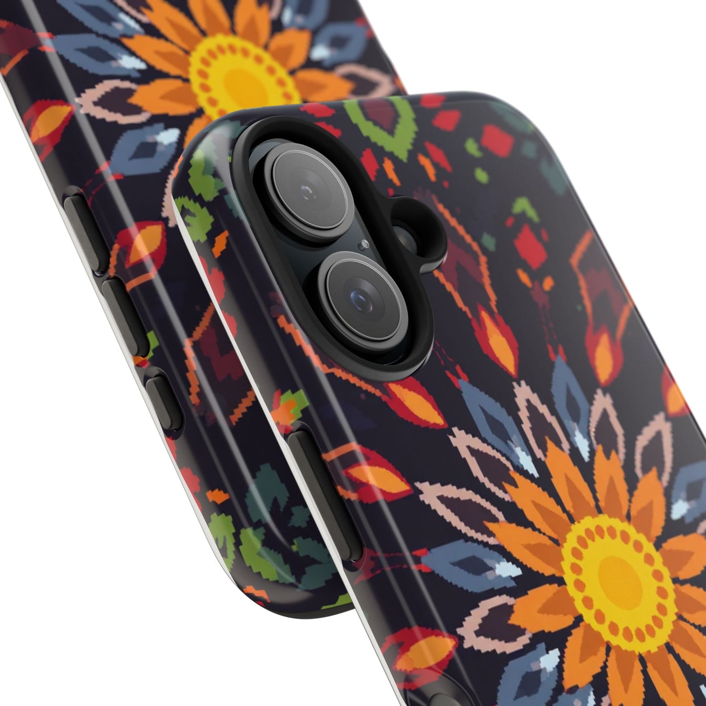Pixel Art Floral Tough Phone Case - Pixelated Mandala Design for iPhone