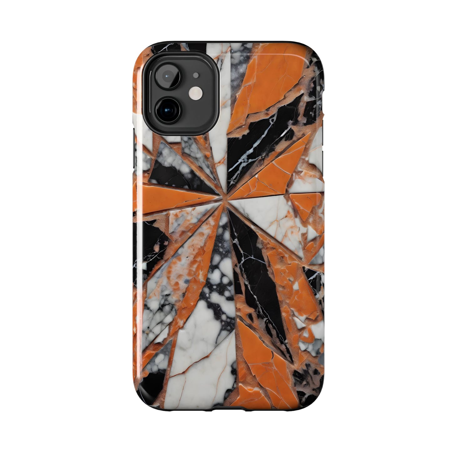 Shattered Pieces Marble Black and Orange Tough Phone Case - for iPhone